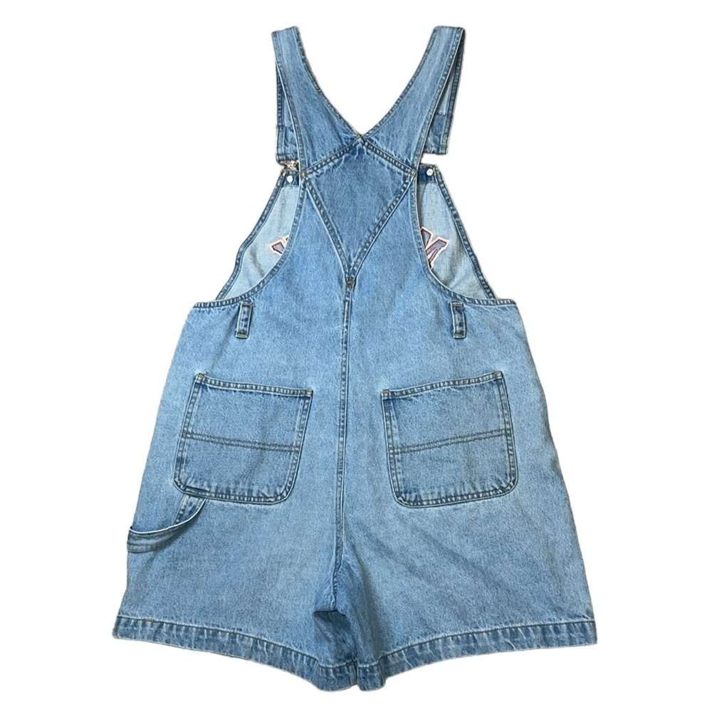 Vintage 90’s Disney Americana Mickey Mouse Flag Denim Jumper Shortalls Medium - Picture 4 of 9